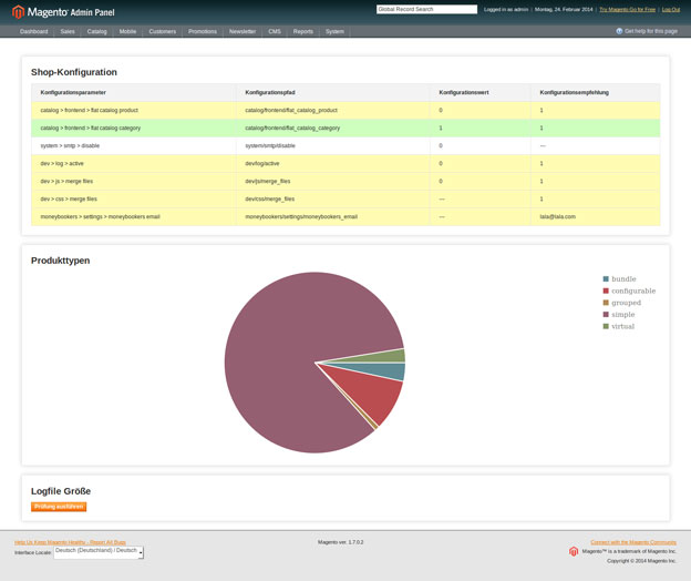 Beispiel-Checks des Magento-Health-Checks Magento-HealthCheck