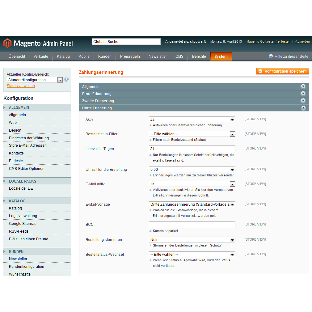 Zahlungserinnerung Mahnung Für Magento
