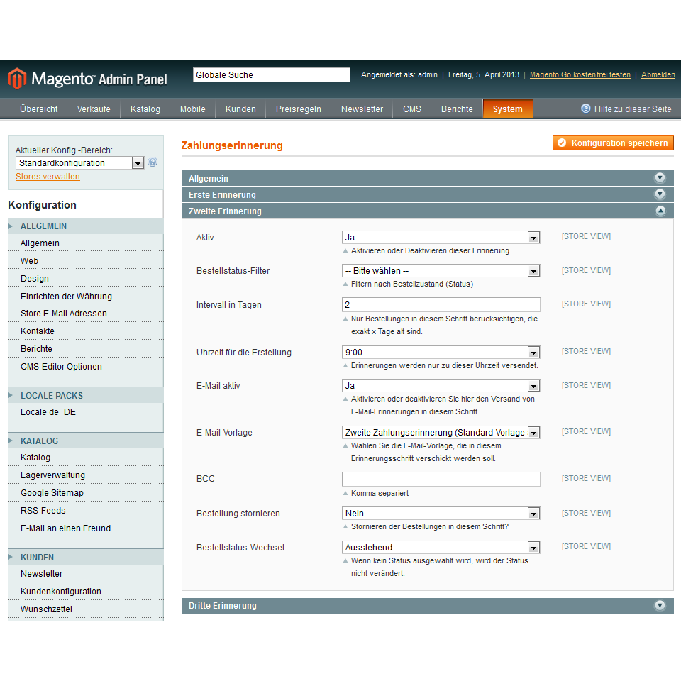 Zahlungserinnerung Mahnung Für Magento