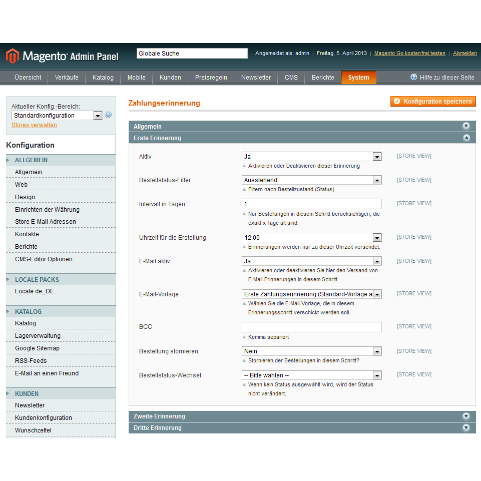Zahlungserinnerung Mahnung Fur Magento