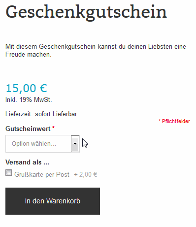Magento Gutschein als konfigurierbarer Artikel Magento Gutschein als konfigurierbarer Artikel